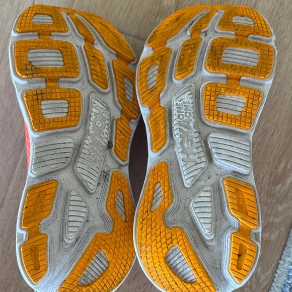 Hoka Women's Coral and Yellow Running Shoes - Picture 3 of 6